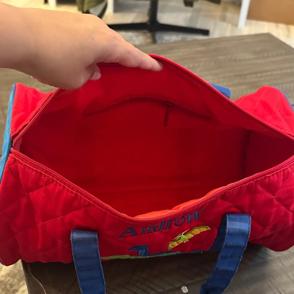 Kids Red and Blue Dinosaur Overnight Travel Quilted Bag